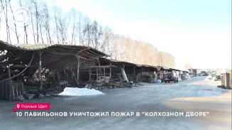 10 павильонов уничтожил пожар в "Колхозном дворе" 10 павильонов уничтожил пожар в "Колхозном дворе"