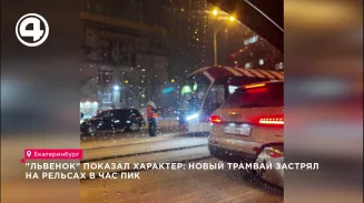 "Львенок" показал характер: новый трамвай застрял на рельсах в час пик "Львенок" показал характер: новый трамвай застрял на рельсах в час пик