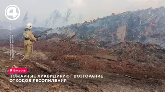 Пожарные ликвидируют пожар на лесопилке в Бисерти Пожарные ликвидируют пожар на лесопилке в Бисерти